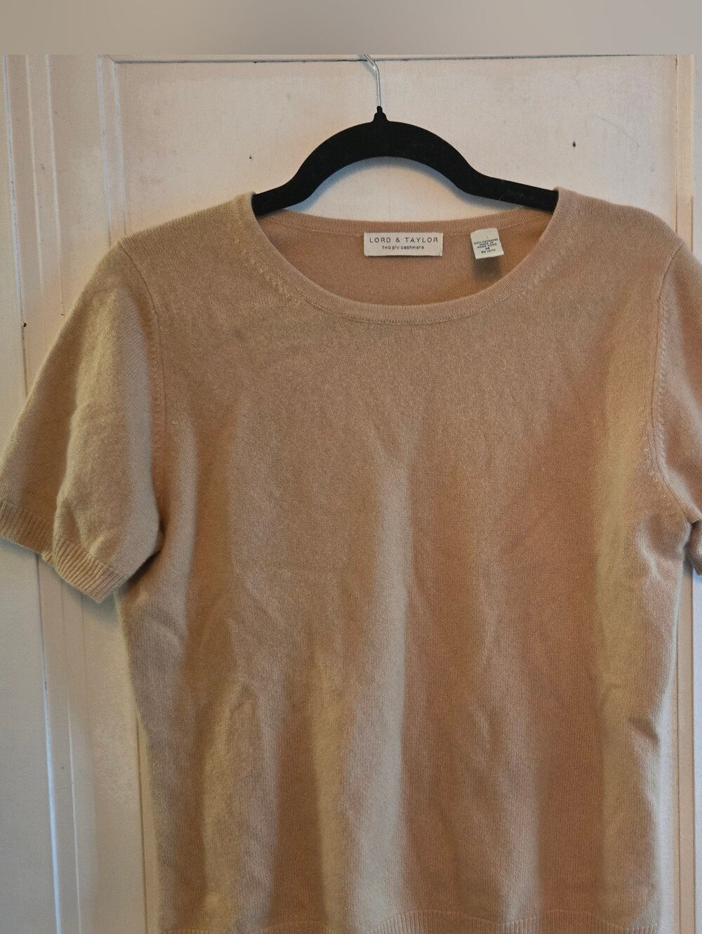 Lord And Taylor Tan 100% Cashmere Short Sleeve Sweater Tshirt Size Medium